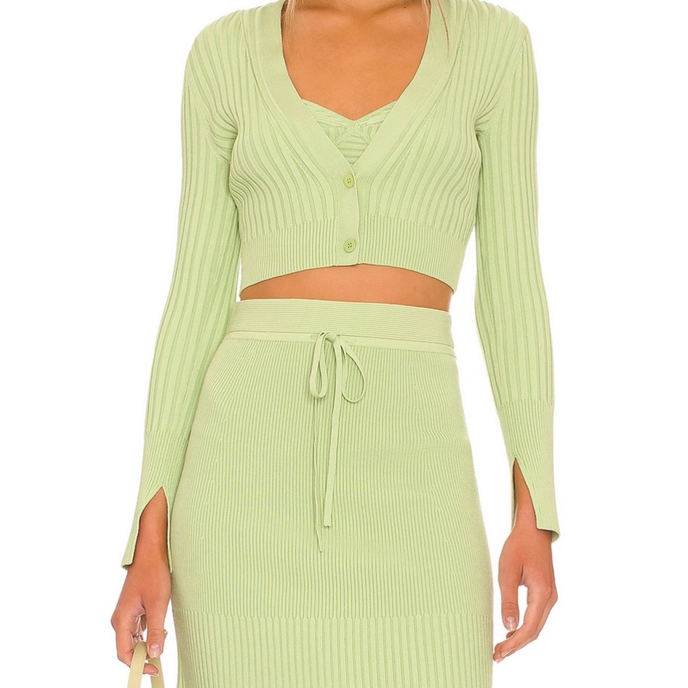 Jonathan Simkhai Kayla Compact Rib Cropped Cardigan in Pear Green